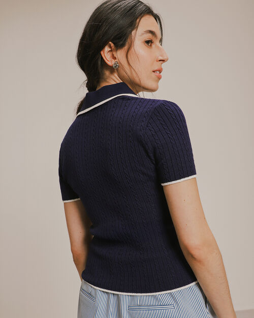 Polo Cropped De Punto Azul